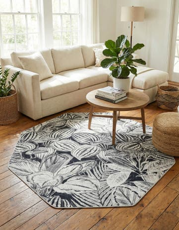 Charcoal Blossom Octagon Rug