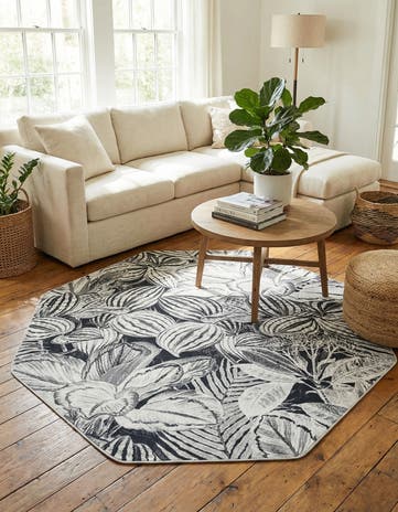 Charcoal Blossom Octagon Rug