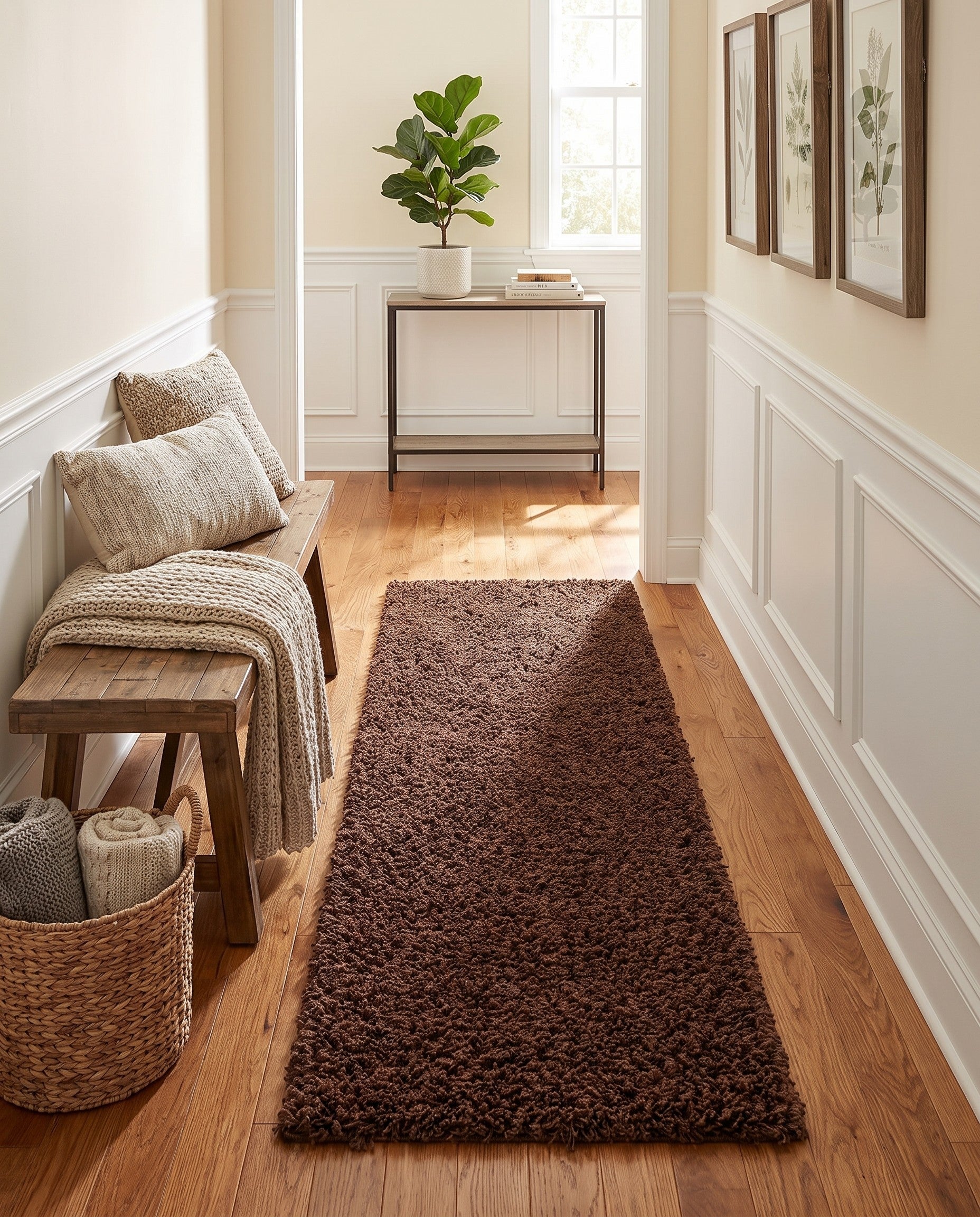 Chocolate Brown Solid Shag Runner Rug