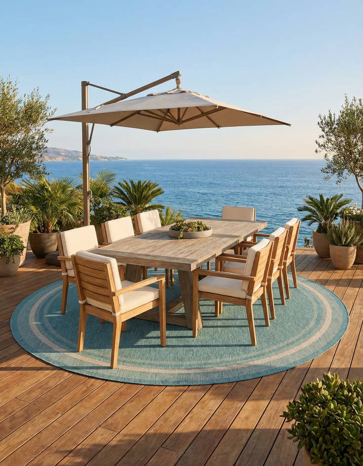 Detail image of 13' x 13'  Washable Border Indoor / Outdoor Round Rug