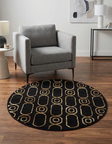Black and Gold Vogue Geo Round Rug
