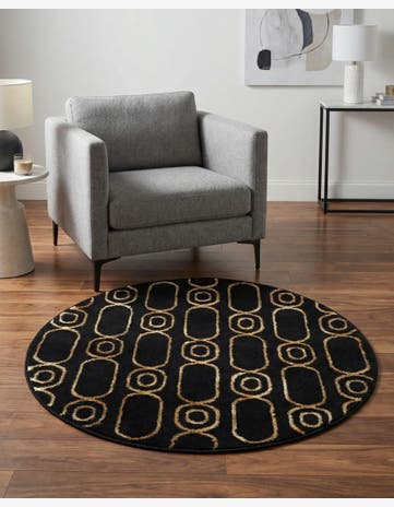 Black and Gold Vogue Geo Round Rug