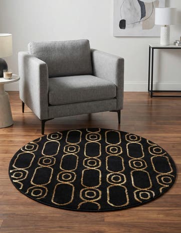 Black and Gold Vogue Geo Round Rug