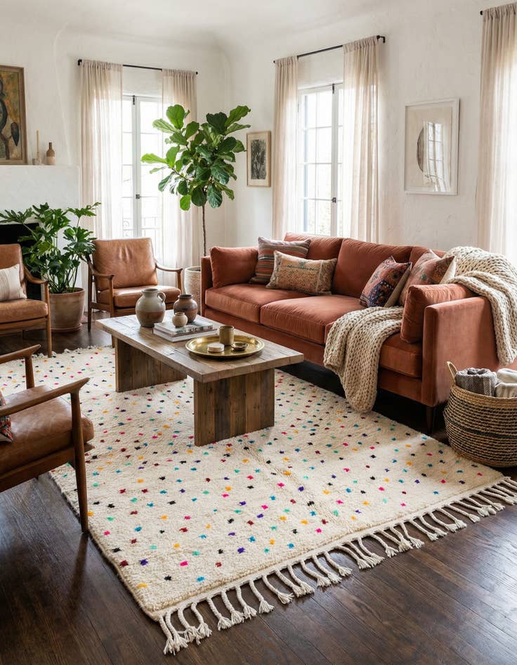 Detail image of 4' 8 x 8' Hand Knotted Moroccan Wool Rug