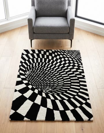 Black and White Vortex Wool Rug
