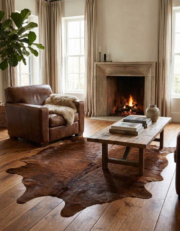 5' 11 x 6' 9 Cowhide Leather Rug