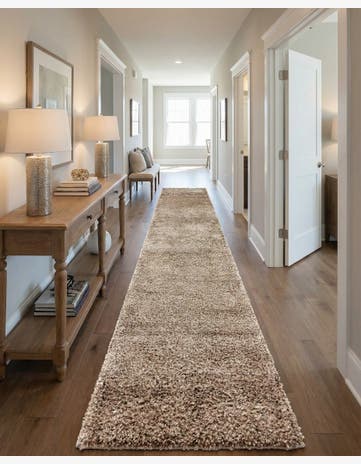 Taupe Solid Shag Runner Rug