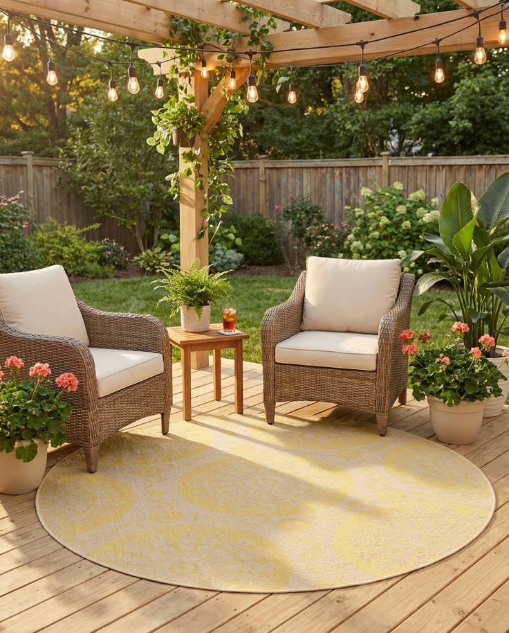 Detail image of 6' x 6' Easy-Clean Botanical Indoor / Outdoor Round Rug