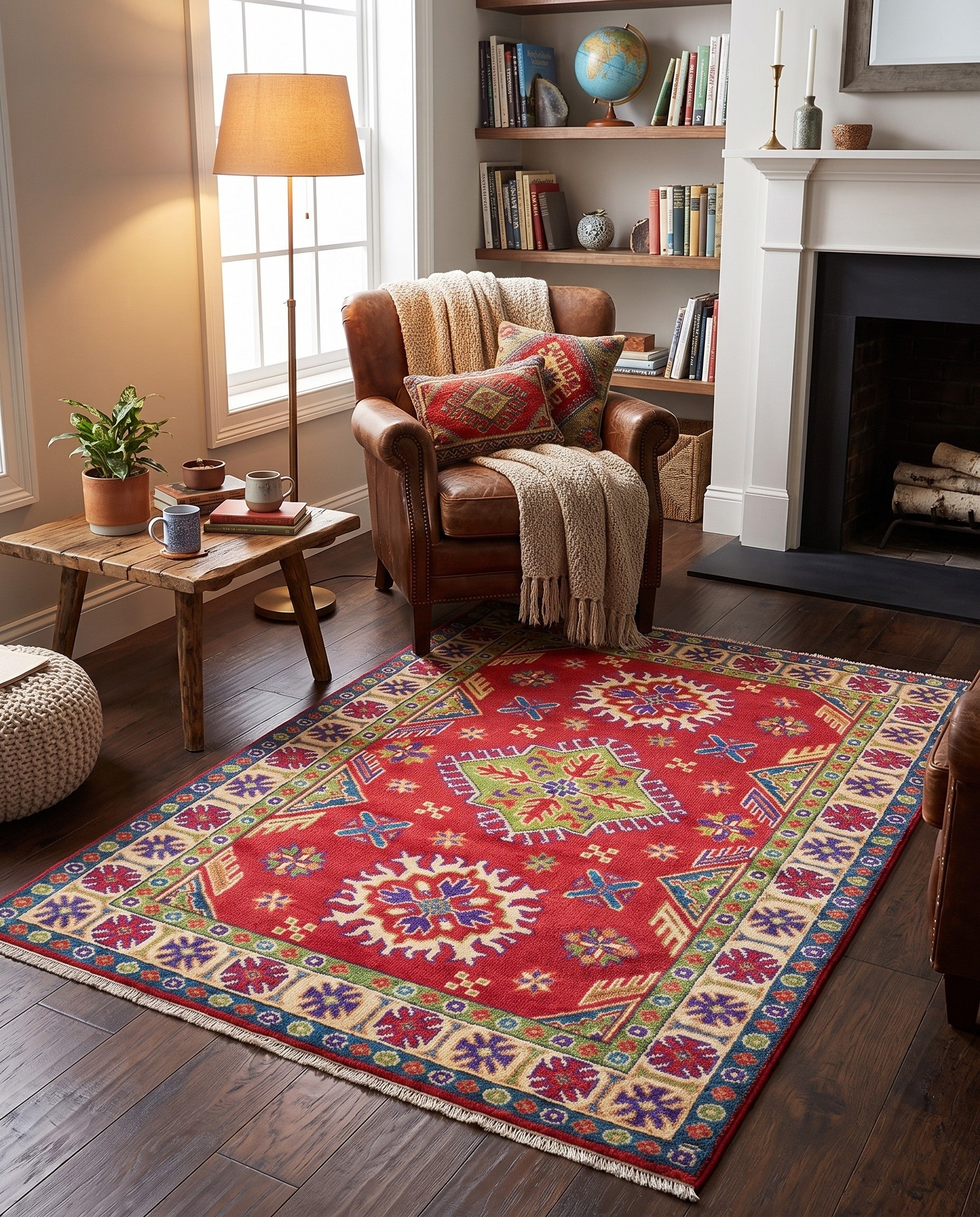 3' 4 x 4' 10 Hand Knotted Kazak Rug
