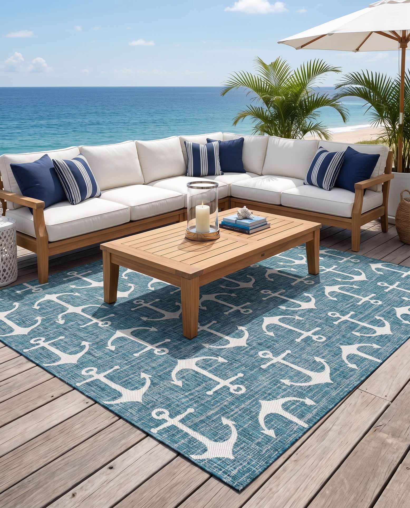 10' x 10' Easy-Clean Coastal Indoor / Outdoor Square Rug
