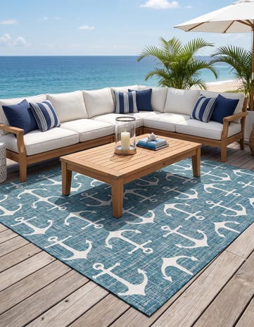 10' x 10' Easy-Clean Coastal Indoor / Outdoor Square Rug