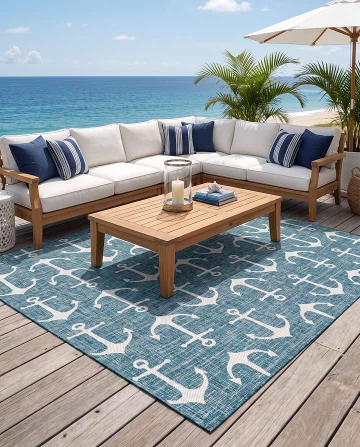 10' x 10' Easy-Clean Coastal Indoor / Outdoor Square Rug
