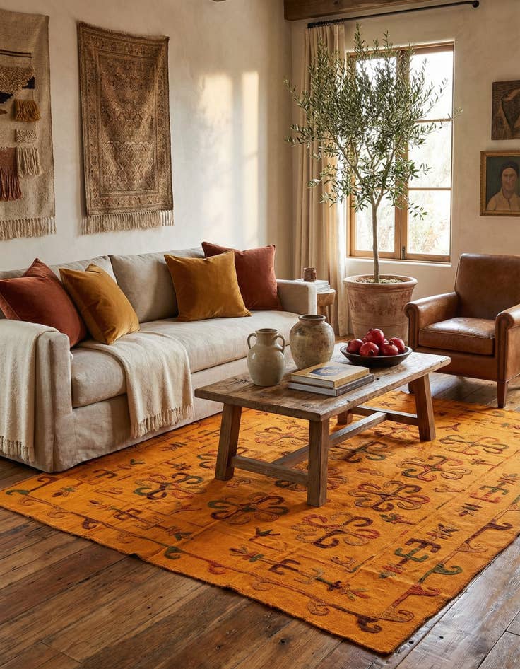 Detail image of 6' 5 x 7' 7 Hand Woven Kilim Suzani Wool Square Rug