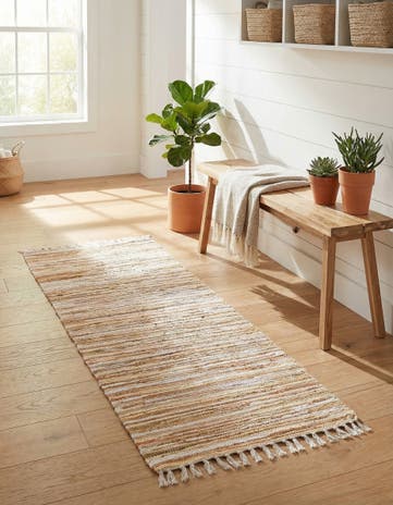 Beige Hand Woven Chindi Cotton Runner Rug