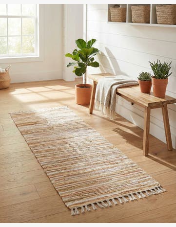 Beige Hand Woven Chindi Cotton Runner Rug