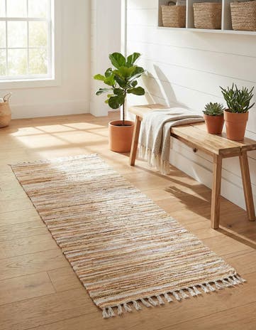 Beige Hand Woven Chindi Cotton Runner Rug