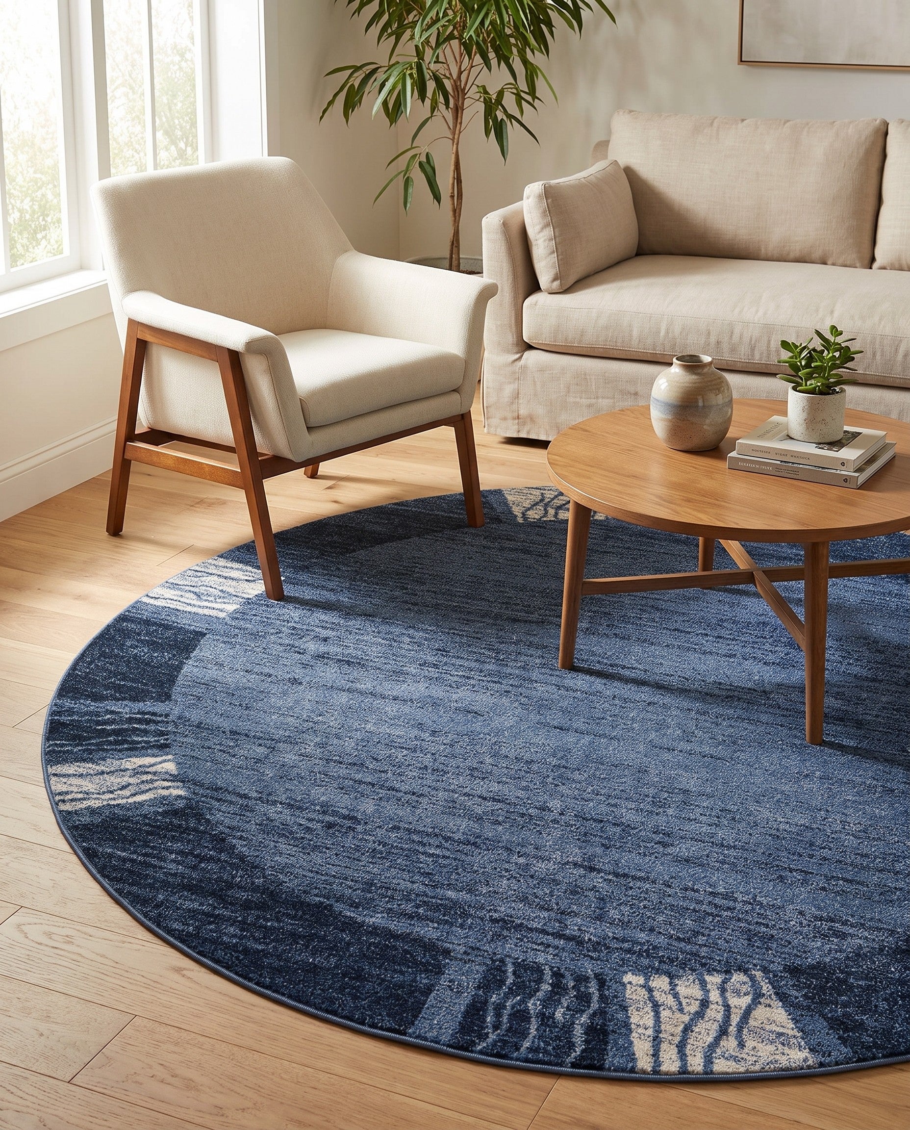Light Blue Angelica Round Rug
