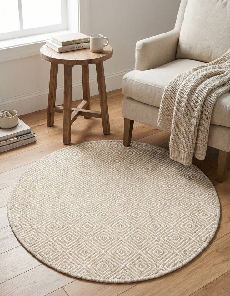 Detail image of 3' 1 x 3' 1 Hand Woven Geo Trellis Flatweave Round Rug
