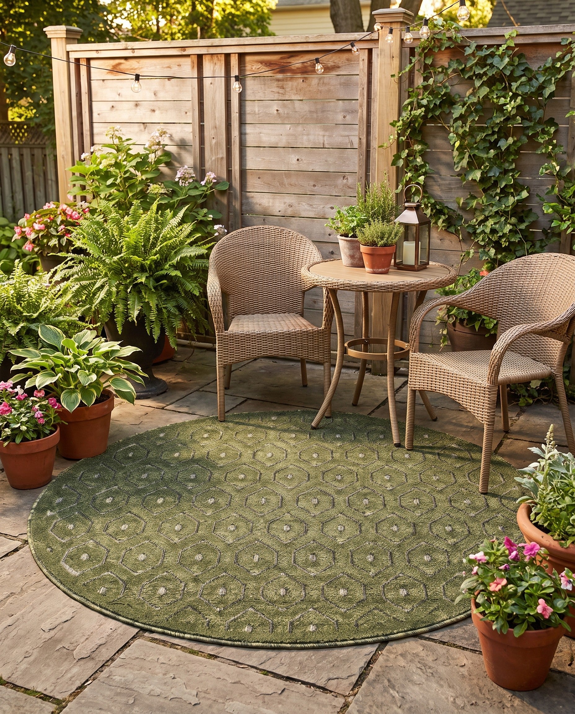 120cm x 120cm Easy-Clean Trellis Textured Indoor / Outdoor Round Rug