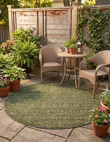120cm x 120cm Easy-Clean Trellis Textured Indoor / Outdoor Round Rug