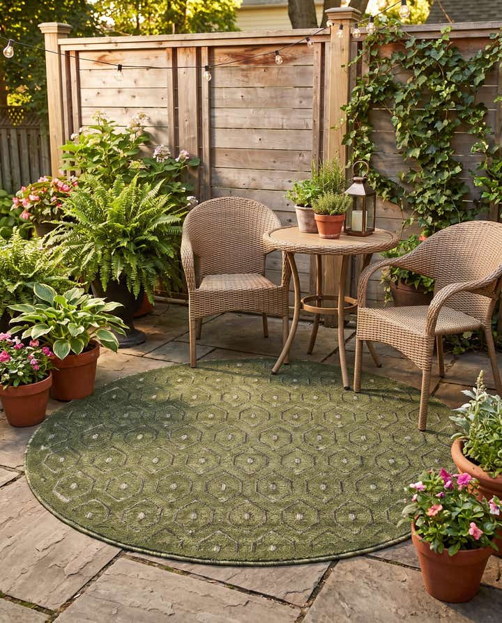 4' x 4' Easy-Clean Trellis Textured Indoor / Outdoor Round Rug