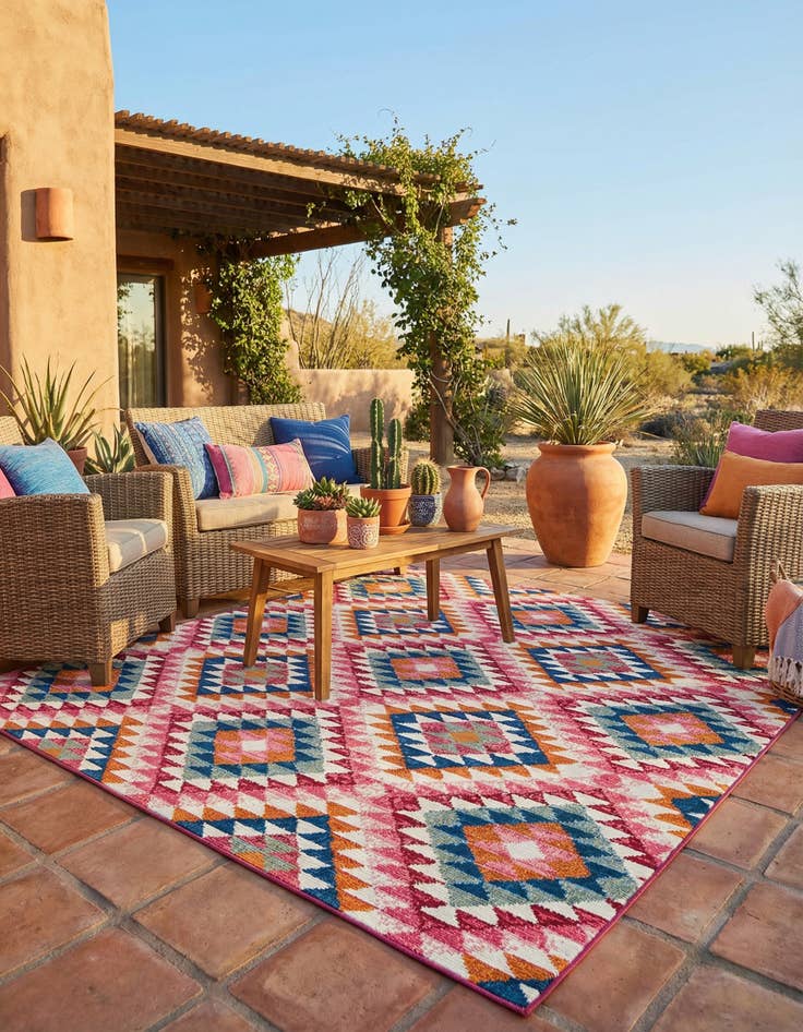 Detail image of 6' x 6' Easy-Clean Southwestern Indoor / Outdoor Square Rug