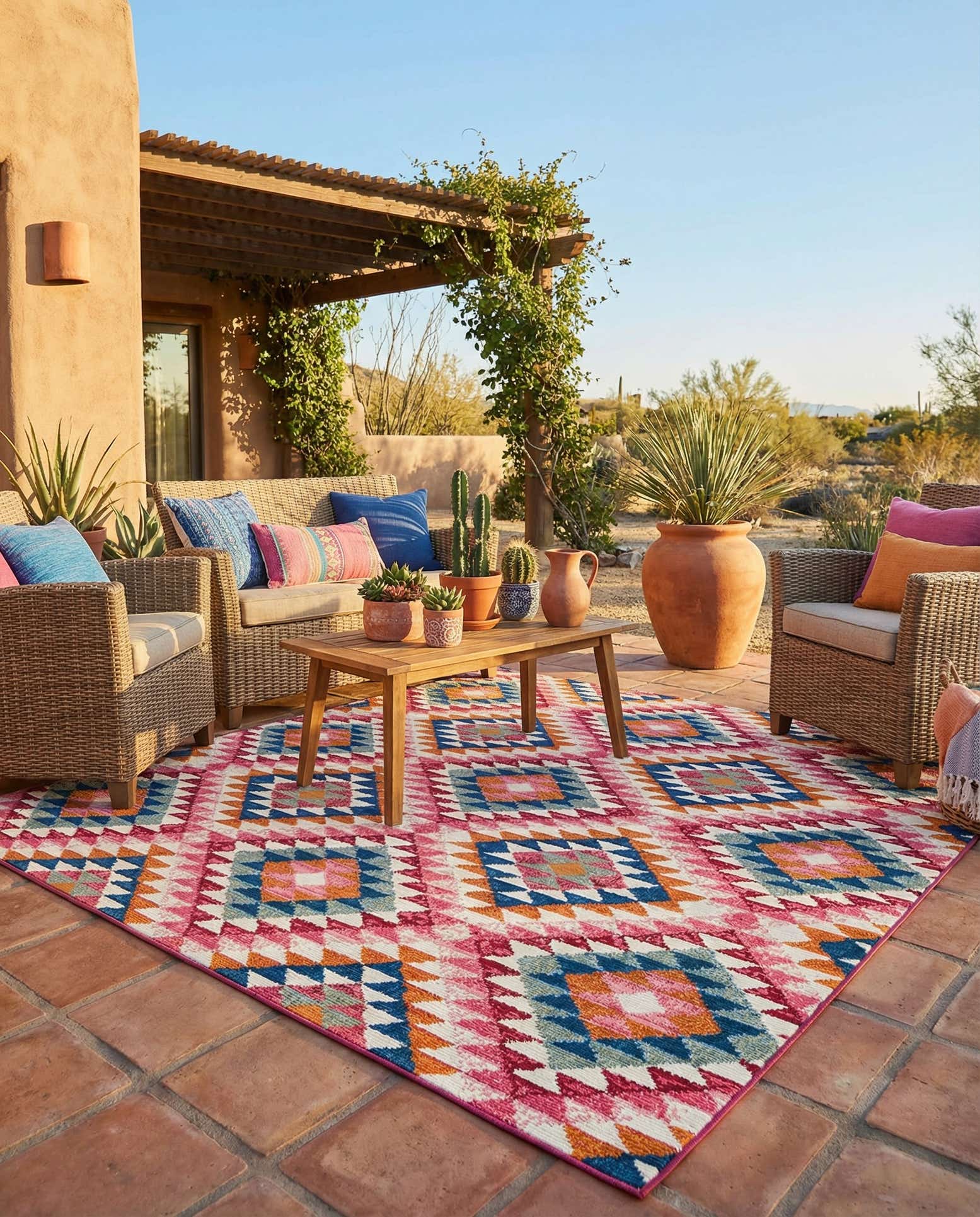 6' x 6' Easy-Clean Southwestern Indoor / Outdoor Square Rug