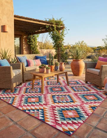 6' x 6' Easy-Clean Southwestern Indoor / Outdoor Square Rug