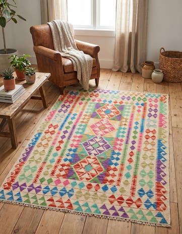 3' 10 x 6' Hand Woven Kilim Maymana Wool Rug
