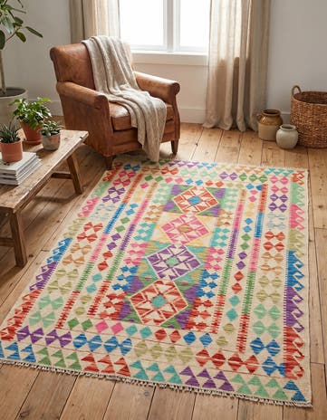 3' 10 x 6' Hand Woven Kilim Maymana Wool Rug