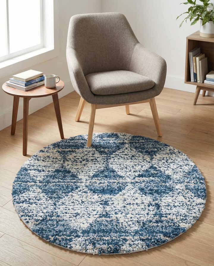 Blue 100cm x 100cm Serenity Shag Rund Teppich