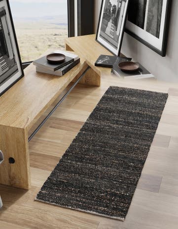 Midnight Denim Blue Hand Woven Palm Beach Jute Runner Rug