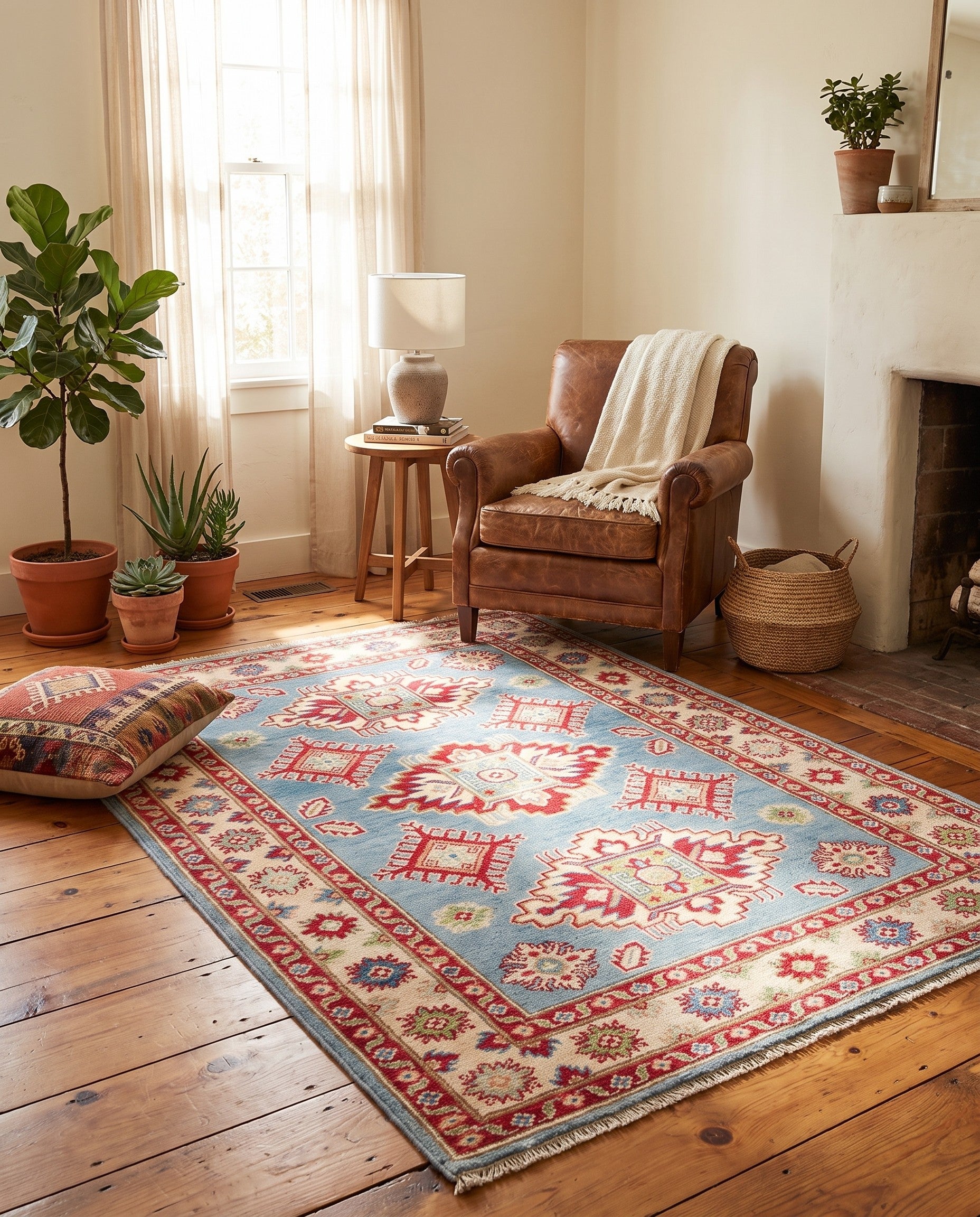 3' 4 x 4' 10 Hand Knotted Kazak Rug