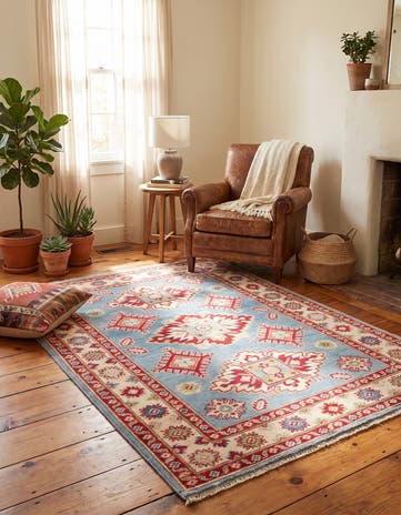 3' 4 x 4' 10 Hand Knotted Kazak Rug