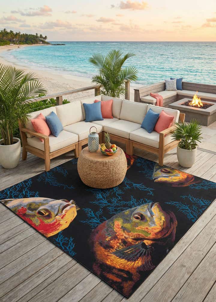 12' x 12' Easy-Clean Coastal Indoor / Outdoor Square Rug