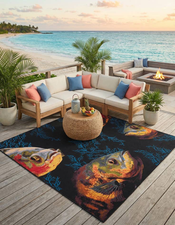 Detail image of 12' x 12'  Washable Coastal Indoor / Outdoor Square Rug
