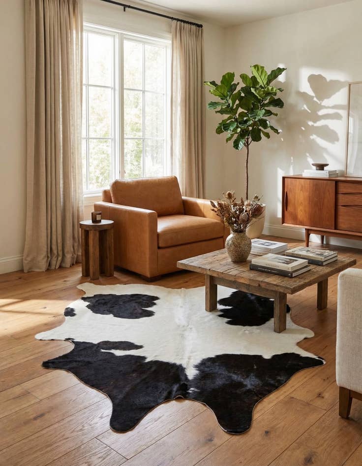 Detail image of 4' 4 x 4' 11 Cowhide Leather Rug