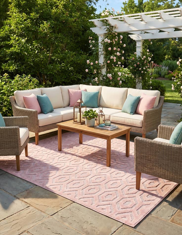 Detail image of 7' 10 x 7' 10 Easy-Clean Trellis Textured Indoor / Outdoor Square Rug