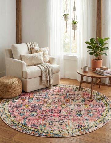 Pink Washable El Paso Round Rug