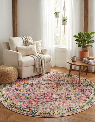 Pink Washable El Paso Round Rug