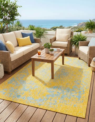 Yellow and Aqua Easy-Clean Jill Zarin Dubai Indoor / Outdoor Rug