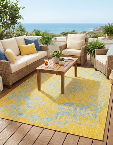 Yellow and Aqua Easy-Clean Jill Zarin Dubai Indoor / Outdoor Rug