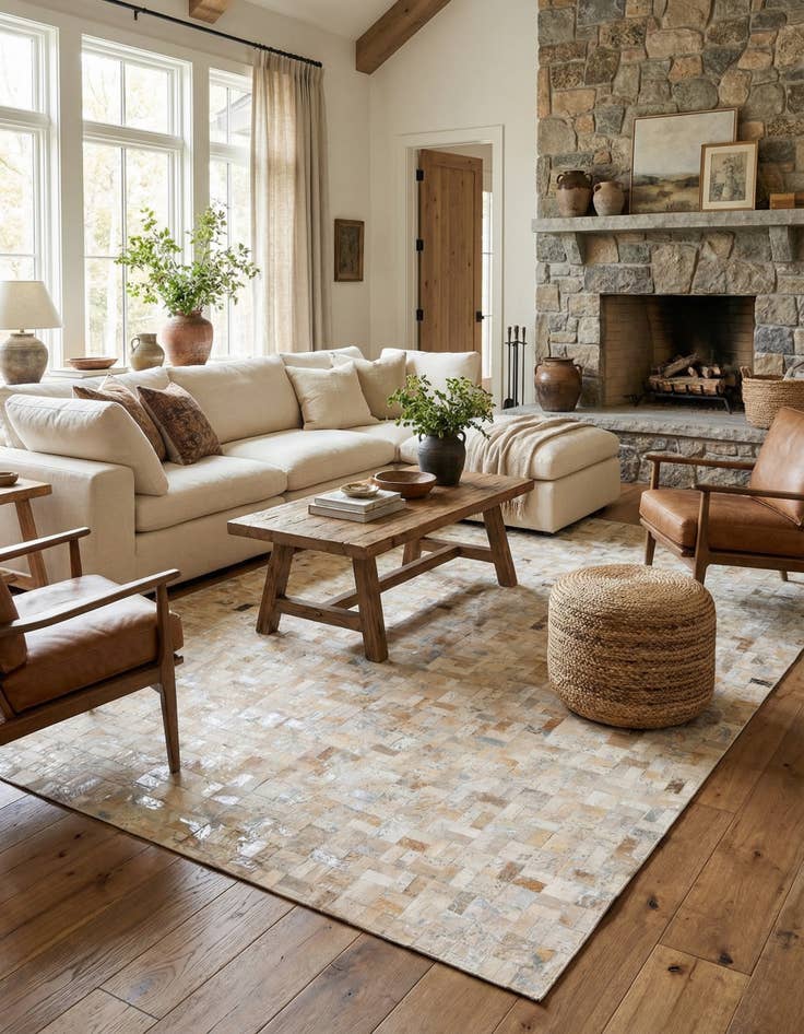 Detail image of 5' 3 x 7' 6 Cowhide Stocks Rug