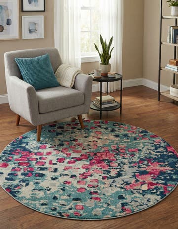 Blue Washable Sevilla Round Rug