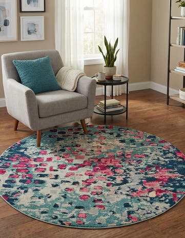 Blue Washable Sevilla Round Rug