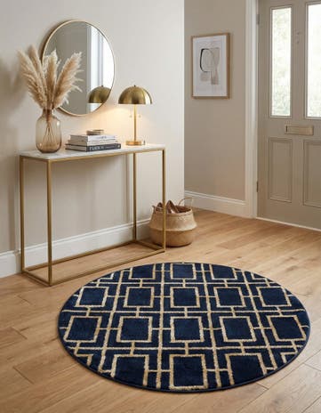 Navy Blue Gold Marilyn Monroe&trade; Glam Deco Round Rug