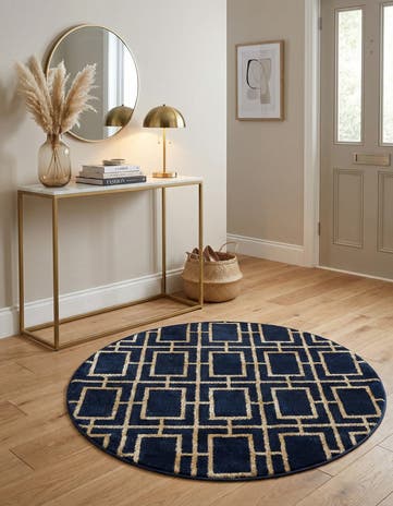Navy Blue Gold Marilyn Monroe™ Glam Deco Round Rug