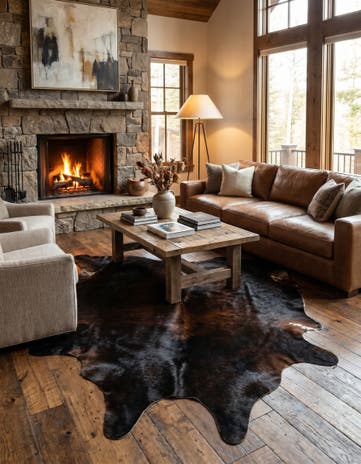 5' 6 x 6' 5 Cowhide Leather Rug