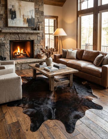 5' 6 x 6' 5 Cowhide Leather Rug