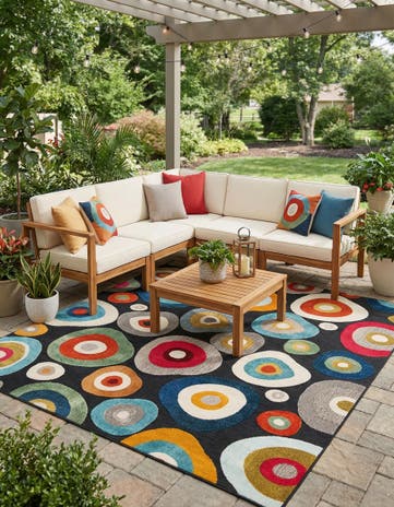 Multi Black Easy-Clean Casablanca Indoor / Outdoor Square Rug